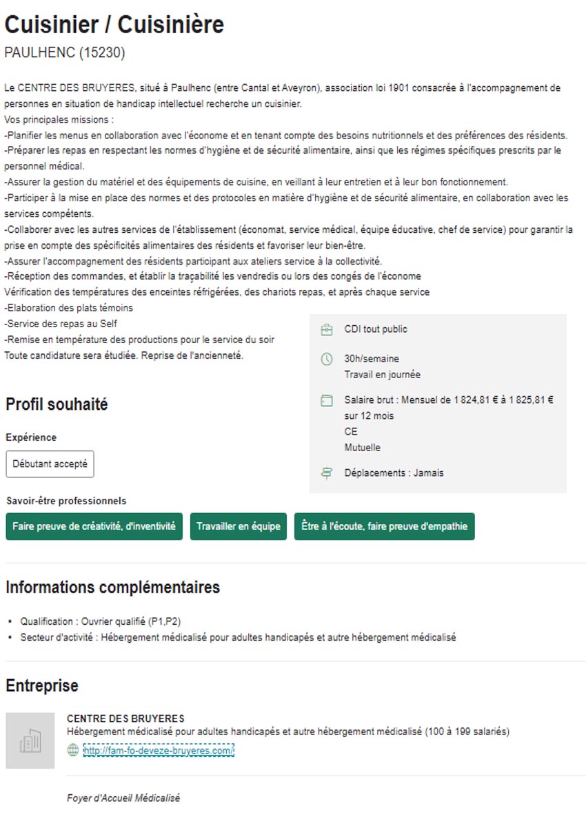 Annonce la deveze - cuisinier